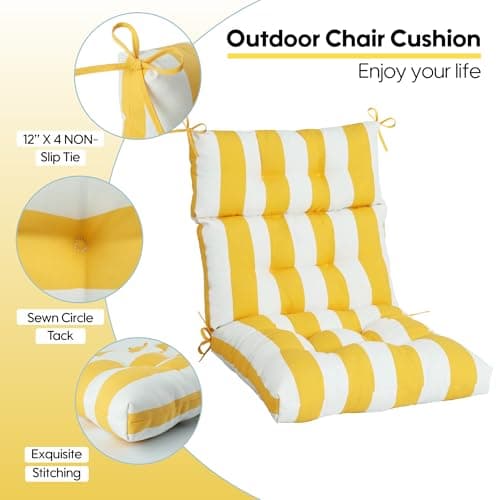 Only choice High Back Adirondack Chair Cushion Set of 2-44”x 22”x 4” Waterproof, Fade-Resistant Outdoor Rocking Chair Cushions for Patio, Garden, Porch (2, Yellow White Stripes)