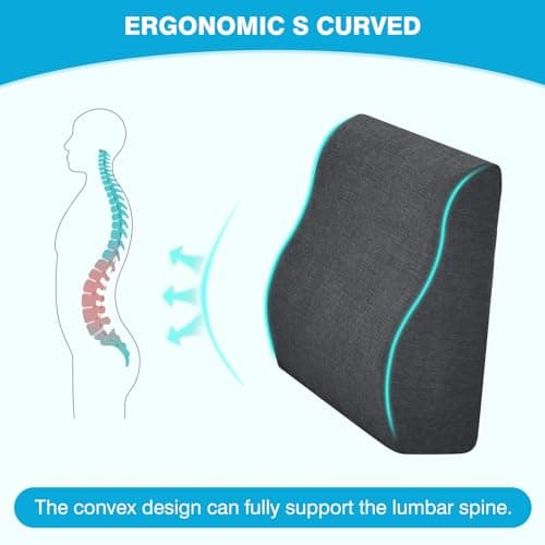 Back Support Pillow for Recliner Dual Layer Lumbar Support Pillow with Gel Memory Foam Ergonomic Orthopedic Lumbar Cushions for Elderly Lower Back Pain Relief Washable Cover Dark Grey