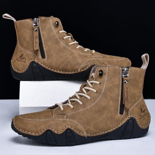 GJUYC Chelsea Boots Mens Leather Shoes For Men High Top Sneakers Casual Handmade Work Men's Size Man Shoe