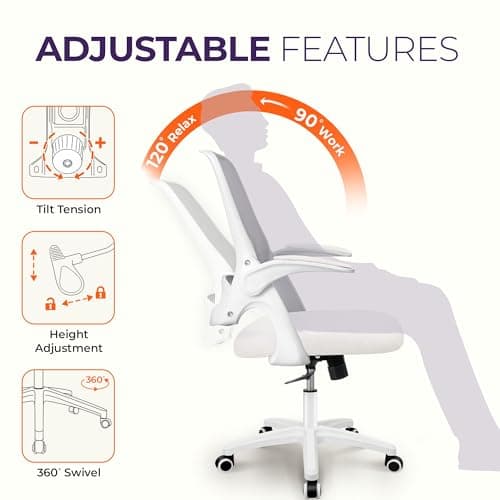 NEO CHAIR Office Desk Gaming Ergonomic Computer Chair with Lumbar Back Support Adjustable Height Swivel Rolling Wheels Flip-up Arms Mesh Chair for Home Vanity (Ivory)