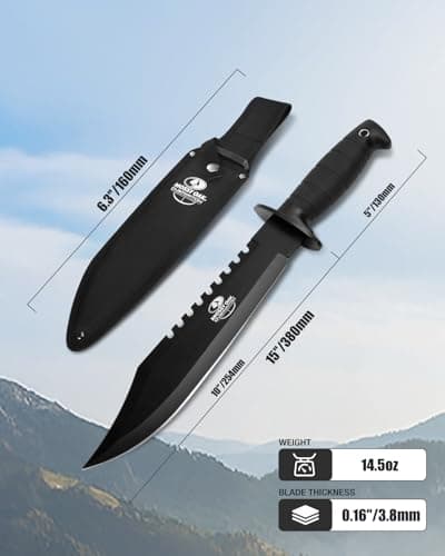 Mossy Oak Survival Hunting Knife with Sheath, 15-inch Fixed Blade Tactical Bowie Knife with Sharpener & Fire Starter for Camping, Outdoor, Bushcraft