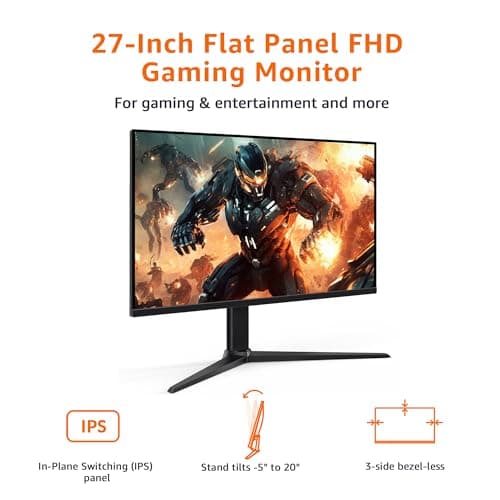 Amazon Basics 27 inch Gaming Monitor, FHD 1080P, 165Hz, VESA Compatible, Adaptive sync, 1ms Response, Black