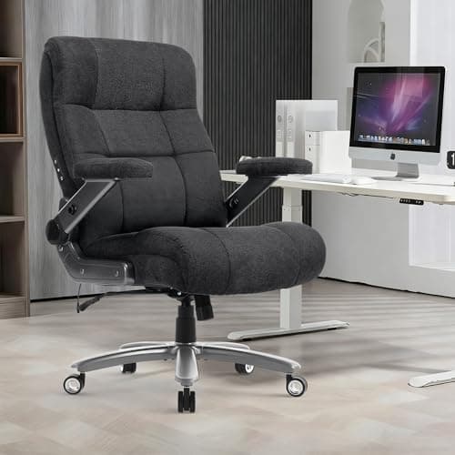 600LBS Big and Tall Massage Office Chair, Extra Wide Seat - 3D Kneading Massage & Heat Office Chair with Heavy Duty Metal Base, 3D Flip Arms, Fabric Ergonomic with Thick Spring Cushion