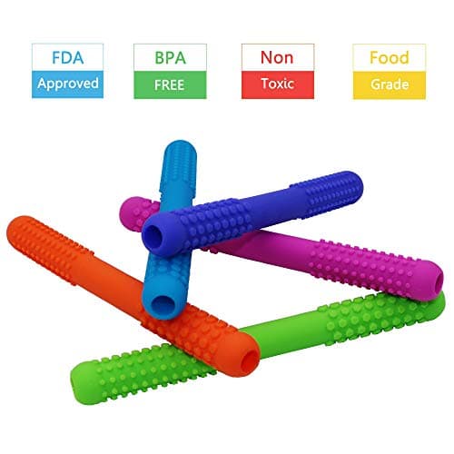 Hollow Teething Tubes Toys for Babies Girls Boys, 6 Pack Silicone Baby Teether Toy Tube for Infants with Nursing Biting Chewing, Chew Straws for Toddlers 6-12 Months (Style A)