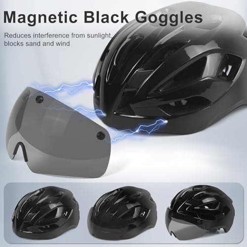 Bike Helmet Adult for Men, Lightweight Ebike Helmet with LED Light & Magnetic Goggles, USB Charging Cable Included, Cycling Helmet for Adult with Adjustable Dial Fit 22.8"- 24.4 "