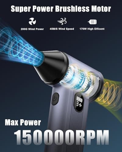 Compressed Air Duster with150,000RPM Brushless Motor, 8000mAh Battery, LED Light, 4-Gear Adjustable Electric Air Blower for Home, Car, Computer, Outdoor