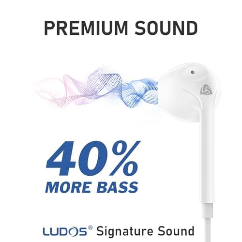 LUDOS ZENITH Wired Earbuds in-Ear Headphones, 2 Years Warranty, Earphones with Microphone, Corded for 3.5mm Jack Ear Buds for iPhone, Samsung, Computer, Laptop, Kids, School Students, Women, Small Ear