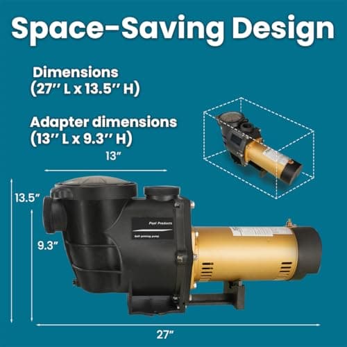 XtremepowerUS 2HP In-Ground Swimming Pool Pump Dual Speed High Flow 2" Inlet 230V High Flo 2-Speed w/ Slip-On Fitting Adapter, 5,820 GPH with Filter Basket