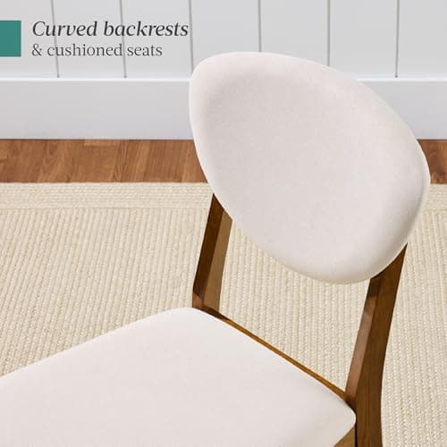 Best Choice Products Wooden Dining Chairs, Wood Mid-Century Modern Upholstered Side Chairs, Farmhouse Cushioned Dining Chairs Set of 4 for Dining Room - Walnut/Cream