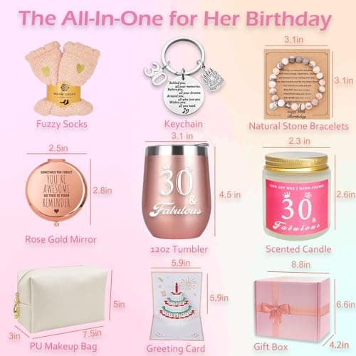 30th Birthday Gifts For Women, Happy 30 Year Old Birthday Basket Gifts Box for Her Women Friends Female Mom Wife Daughter Sister Girlfriend Coworker Bestie Birthday Unique