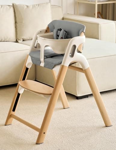 Momcozy High Chair Cushion & Backrest Set - Ergonomic Support for Dinerpal Chairs, Machine Washable Gray Seat Pad with Non-Slip Design