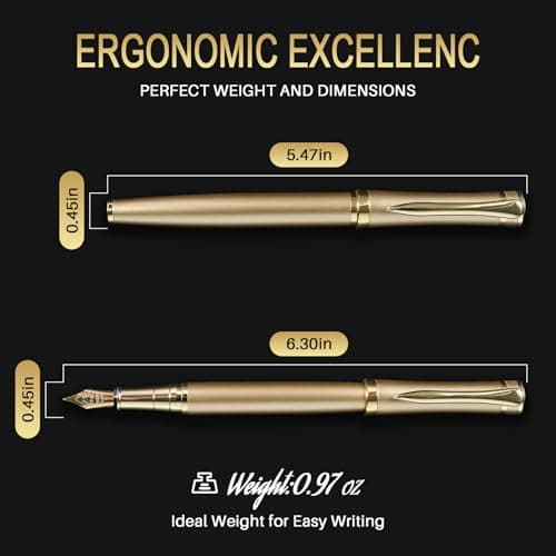 Fountain Pen with Fine Nib | Luxury Gold Finish, Smooth Ink Flow, Complete Set with Ink Cartridges, Converter & Sleeve | Ideal for Professionals, Office, Journaling, and Gifts