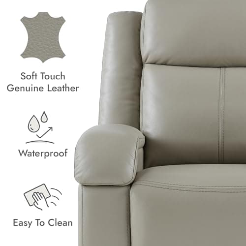 Watson & Whitely Genuine Leather Power Recliner Chairs for Adults, Wall Hugger RV Recliner with Power Headrest & Charging Ports, Electric Recliner Sofa Chair for Living Room, Grey