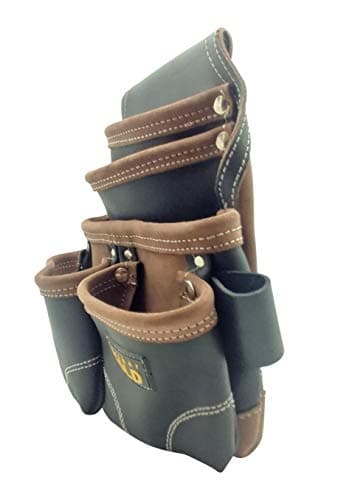 LEATHER GOLD Nail Pouch | Leather Tool Pouch 3150DP, 5 Pockets, Black, Oil-Tanned Leather, Heavy Duty Carpenter Tool Belt with Reinforced Seams and 2 Snap Loops