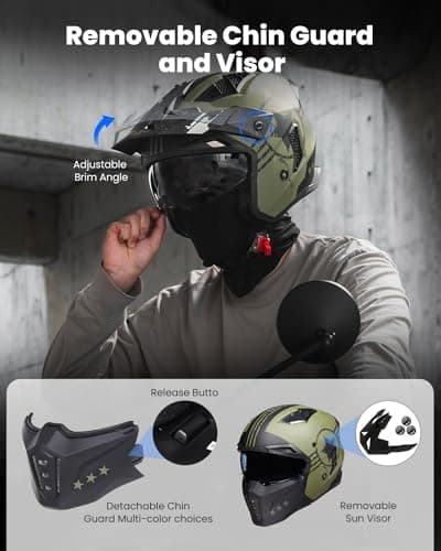 ILM Open Face Motorcycle 3/4 Half Helmet for Men and Women, Vintage Retro Helmet with Visor for Moped ATV Cruiser Scooter DOT Model Z302(Army Green,X-Large)