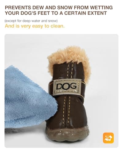 Winter Dog Boots & Paw Protectors: Outdoor Anti-Slip Dog Snow Shoes, Dog Booties Provide Warmth to Dogs Paws from Ice and Snow, Rubber Sole PU Leather Faux Fleece-Lined, Dark Brown Dog Shoes Size 7