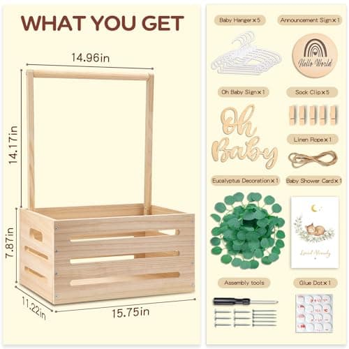 Wooden Baby Shower Crate Closet - Personalized Baby Gift Baskets with Hangers, Large Newborn Boys Girls Clothes Storage Box for Newborn New Parent B0GFMLPWDH