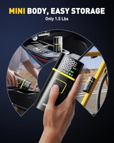 40L/min Tire Inflator for Car Tires, Bikes and Motorcycles, Auto Shut-off, Digital Display Pressure Gauge, LED Light AUXITO 150PSI Tire Inflator Portable Air Compressor, 5X Faster Air Pump B0DMNMCGMY