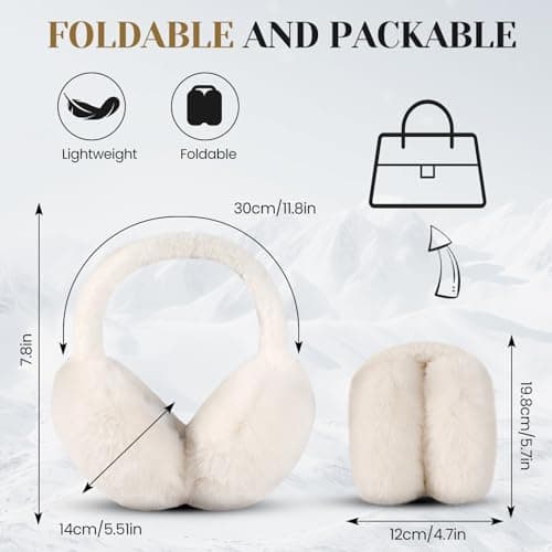 Premillow Ear muffs for Women Winter, Faux Fur Earmuffs, Cute Foldable Fluffy Ear Warmers, Soft Warm Ears Covers for Women