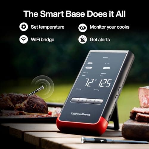 ThermoMaven Smart Bluetooth Wireless Meat Thermometer: Standalone Base, WiFi Unlimited Range, 6 Sensors with NIST Certified Accuracy, 2 Probes for Kitchen, BBQ, Grill, Oven, Smoker, Rotisserie