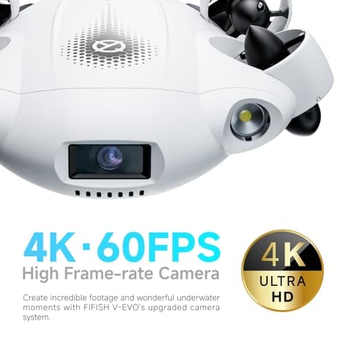 【2025 New】V-EVO 4K60FPS Underwater Drone Kit with Removal SD Card, QYSEA AI Vision Lock 360° Omnidirectional Movement Underwater ROV with Depth Hold, Portable Robot with VR Control, Posture Lock