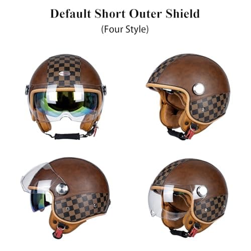 Dual Visor 3/4 Open Face Motorcycle Helmet for Men & Women, DOT Approved Unisex Retro Half Helmet,Motorbike Casco for Moped Cruiser Bobber and Chopper