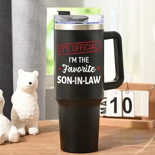 Lifecapido Son in Law Gifts, Favorite SON-IN-LAW 40oz Tumbler with Handle, Birthday Fathers Day Christmas Engagement Wedding Gifts for Son in Law from Mom in Law Dad in Law, Black