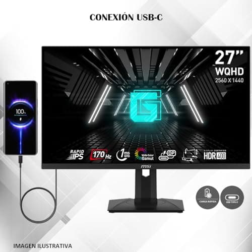 MSI G274QPF, 27" Gaming Monitor • 2560 x 1440 (2K WQHD) • Rapid IPS • 1ms • 170Hz • G-Sync Compatible • HDR 400 • USB-C • HDMI • Displayport • Tilt • Swivel • Height Adjustable • Pivot (Renewed)