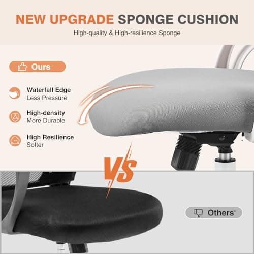 Sweetcrispy Home Office Desk Chair, Ergonomic High-Back Mesh Rolling Work Computer Chairs with Wheels and Adjustable Headrests, Comfortable Lumbar Support, Comfy Flip-up Arms for Bedroom, Study, Grey