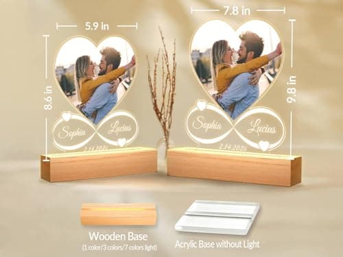Custom Picture Frames with Photo, Personalized Photo Frame with Night Light, Customized Picture Frame, Personalized Anniversary Birthday Gifts for Women Men Her Him Girlfriend Boyfriend Couple