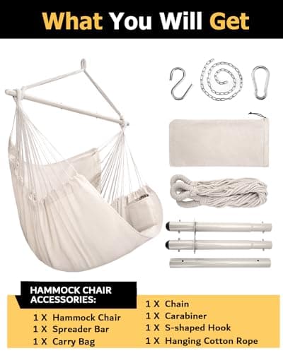 ADVOKAIR Hammock Chair Large 70.9"x47.2", 32% Bigger XXL Hanging Swing Chair with 500lbs Capacity, Heavy Duty Steel Spreader Bar, Extra Roomy Comfort for Adult Indoor Outdoor Bedroom Patio