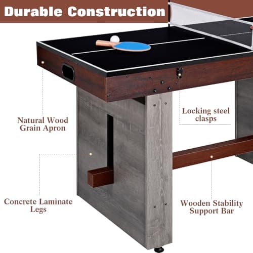 4-in-1 Combo Game Table 55" Multi-Game Table with Foosball, Electric Air Hockey (Powerful 700mA Motor), Ping Pong & Poker Great for Home & Game Room Fun