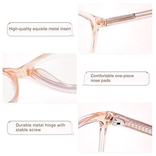 Madison Avenue Square Vintage TR90 Blue Light Blocking Reading Glasses for Women, Anti Eyestrain/Glare Computer Readers