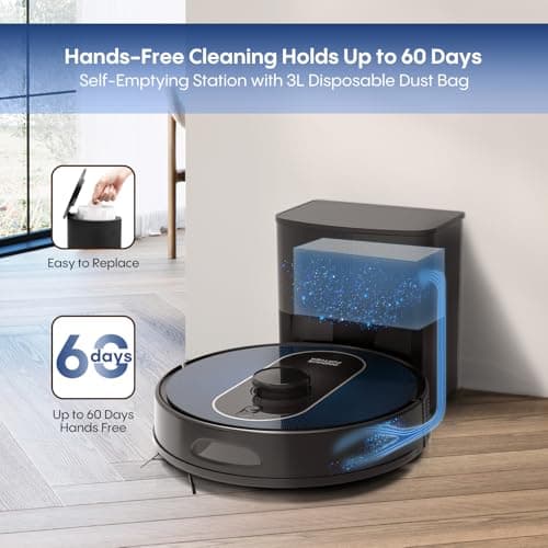 Robot Vacuum and Mop with Self-Empty Base: 5000Pa Suction, LiDAR Navigation, Smart Obstacle Avoidance, Home Mapping, No-Go Zone, 60-Day Hands-Free, Idear for Homes with Pets, Carpet & Hard Floors