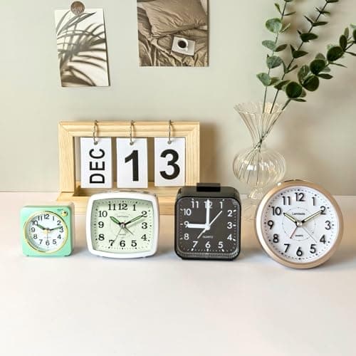 Lamisola Small Analog Travel Alarm Clock, Battery Operated Desk Table Shelf Clock for Kids, Quieter Bedside Alarm Clocks for Bedrooms Bathroom Living Room Kitchen, Black