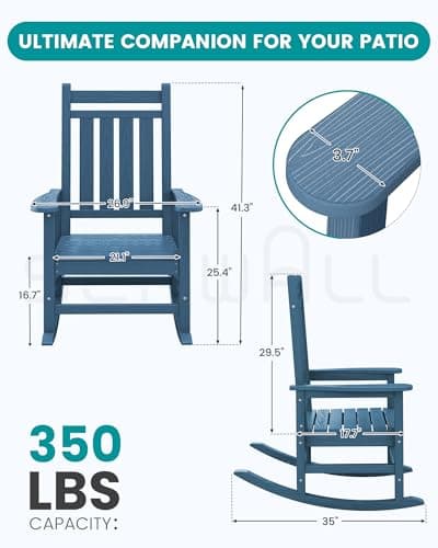 SERWALL Oversized Outdoor Rocking Chair Set of 2, HDPE Rocker for Adults, Patio Rocking Chairs for Porch, Blue