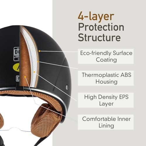 Retro Bluetooth 3/4 Open Face Motorcycle Half Helmet for Men Women - Dual Visors DOT Approved Lightweight Vintage Motorbike Helmet for Scooter Moped ATV Street Dirt Bike Commuting