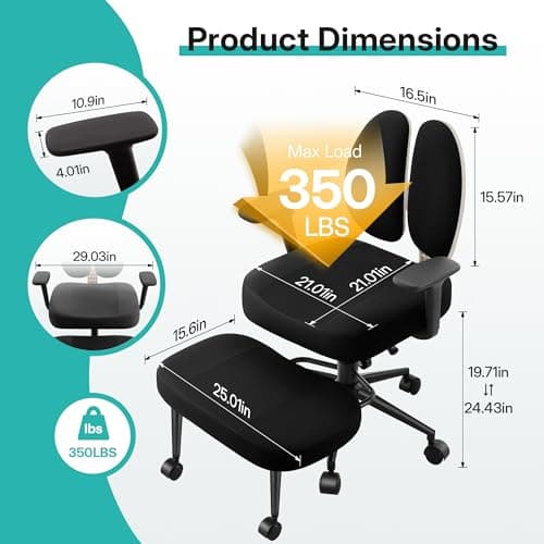 AreShark Criss Cross Office Chair with Armrest Wheels & Stretchable Rotating Footrest, Ergonomic Cross Legged Swivel Chair with Back Support& Adjustable Height for Yoga Kneeling Meditation Home Office