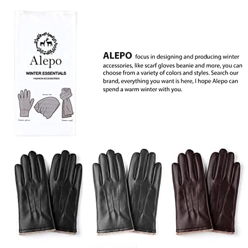 Alepo Winter PU Leather Gloves For Men, Warm Thermal Touchscreen Texting Typing Dress Driving Motorcycle Gloves Wool Lining