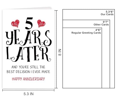Romantic 5 Years Anniversary Card for Husband Wife, Sweet 5th Wedding Anniversary for Couple, Idea Five Years Wedding Card Gift for Him Her, 5th Wedding Anniversary Card, 5 Years Anniversay Decor