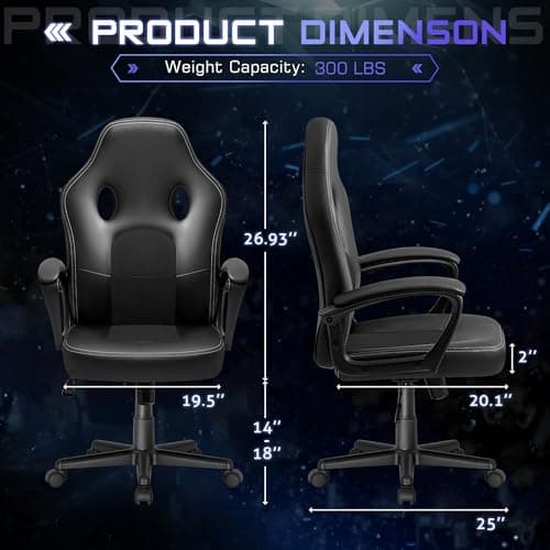 Office Gaming Chair High Back Leather Computer Chairs Ergonomic Height Adjustable Racing Game Desk Chair Executive Conference Task Chair (Black)