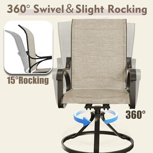 Patio Swivel Chairs Set of 4, All Weather Outdoor Rocking Chair with Textilene Breathable Back, Metal Frame, Patio Dining Chair for Backyard, Garde, Porch and Deck (4, Dark Brown)