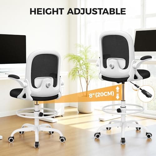 Primy Home Office Drafting Chair - Tall Desk Chair with Flip-up Armrests 3D Lumbar Support, Comfort Drafting Chair with Footrest for Standing Desk, High Chair for Bar Study Work