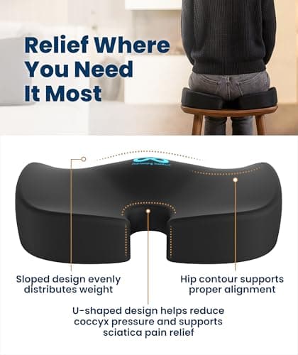 Everlasting Comfort Doctor Recommended Memory Foam Seat Cushion for Office Chairs & Car - Ergonomic Office Desk Accessories - Cushions for Tailbone Pain Relief, Sciatica (Black, Large)