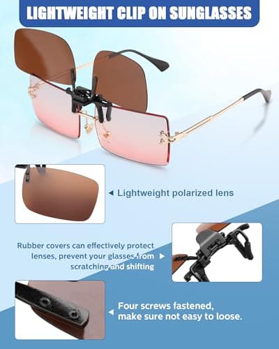 Frienda 5 Pairs Polarized Clip On Sunglasses Rimless Flip Up Anti Glare Driving Glasses