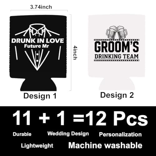 12pcs Beer Can Cooler Sleeves Bachelor Party Favors Bride And Groom Gifts Suit Dress Can Cooler Insulated Sleeves Decorations for Wedding Eve Gift for Men Groom Groomsman
