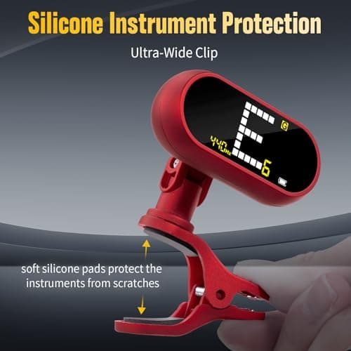 EX Professional Rechargeable Chromatic Clip-On Guitar Tuner — Fast, Ultra-Accurate Clip-On Tuner with Color LCD for Acoustic Guitar, Bass Guitar, Ukulele & Violin, Red