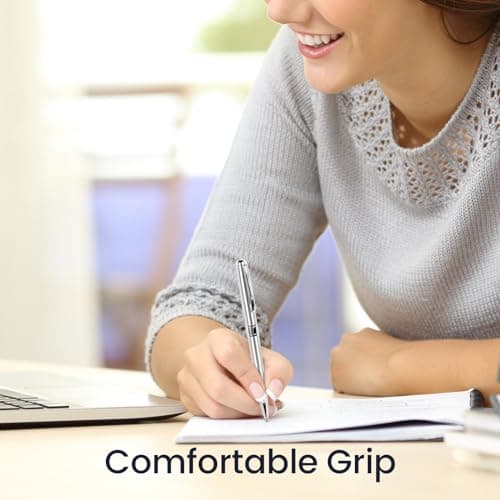 Cambond Ballpoint Pens Bulk Pens - Sliver Metal Pen Nice Luxury Pens for Men Business Office Police Comfortable Writing Twist Retractable 1.0 mm Medium Point Nice Pen, 5 Pack (Silver)