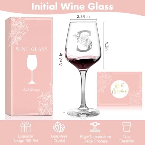Monogrammed Wine Glass Gifts for Women, Personalized A-Z Wine Glass, Custom Gifts for Women, Unique Birthday Christmas Mother's Day Gift for Her, Mom, Wife, Friends