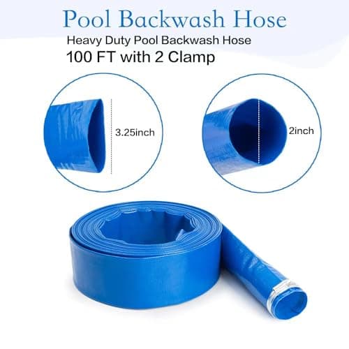 2" x100 FT, Pool Backwash Hose, Heavy-Duty PVC Hose, Lay Flat Discharge Hose, Weatherproof Burst Resistant for Water Transfer, Sump Pump, Pool Filter, Pool Drain,with 2 Clamps